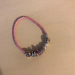 Pink leather pandora bracelet
